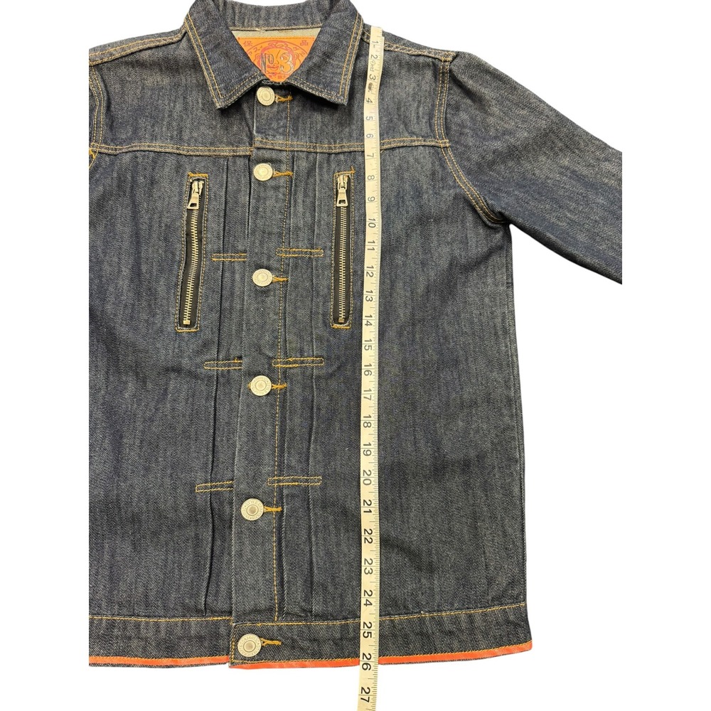 Evisu Denim Jacket Mens XL Indigo Blue Excellent No 3 Lot 1008 Zip Pocket Cinch - Picture 8 of 11